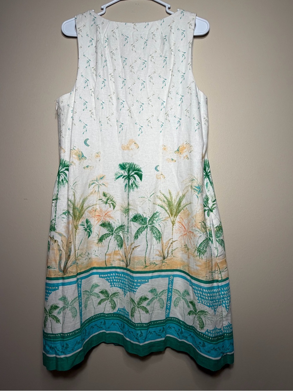 London Times Cream Palm Tree 🌴 Print Dress With Side Zipper - Picture 4 of 7